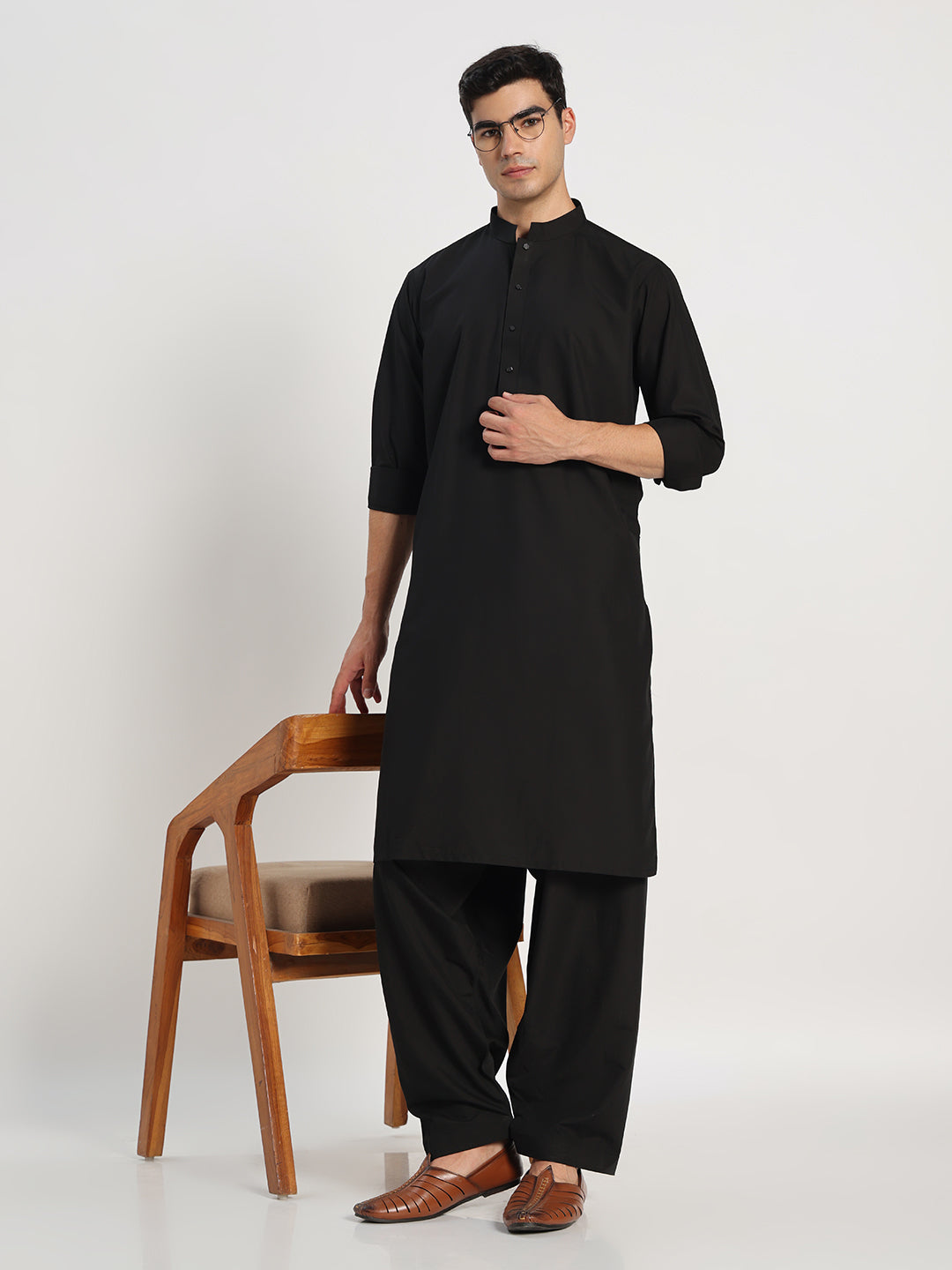 Black Boski Cotton Kurta Shalwar for men – The House of Pathan – view 8