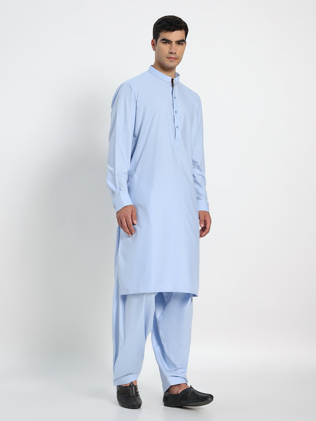 Sky Blue Boski Cotton Kurta Shalwar for men – The House of Pathan – view 5