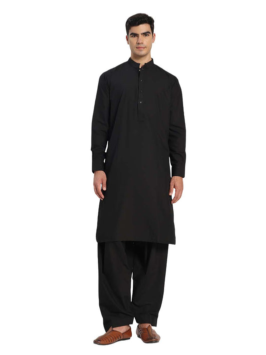 Black Boski Cotton Kurta Shalwar for men – The House of Pathan – view 1