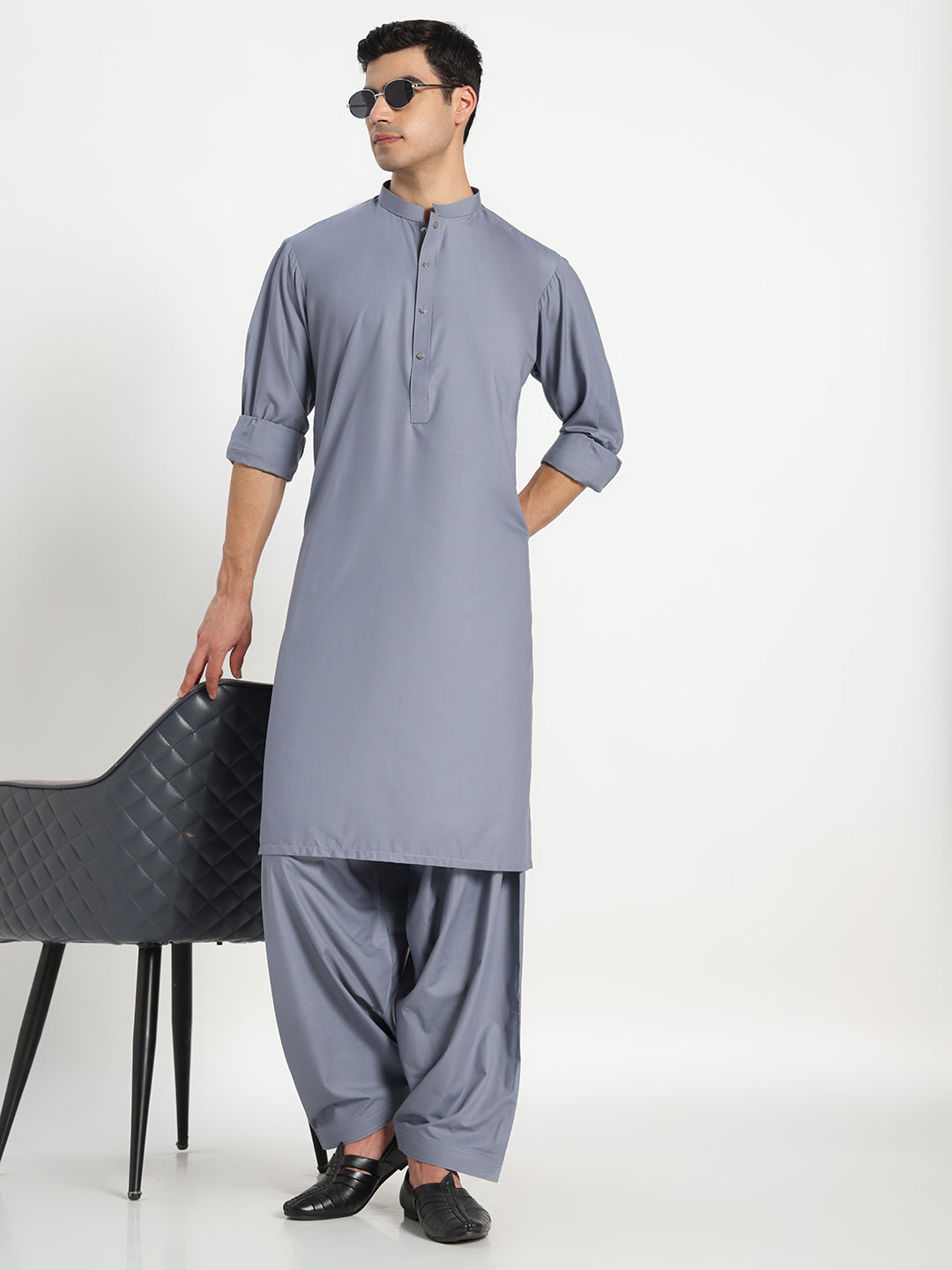 Steel Grey Boski Cotton Kurta Shalwar for men – The House of Pathan – view 7
