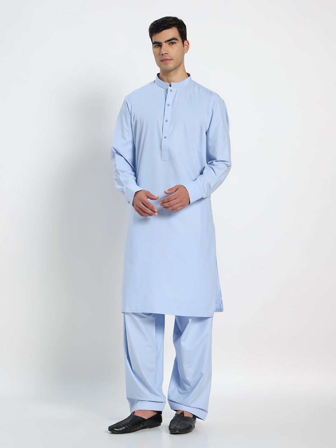 Sky Blue Boski Cotton Kurta Shalwar for men – The House of Pathan – view 3