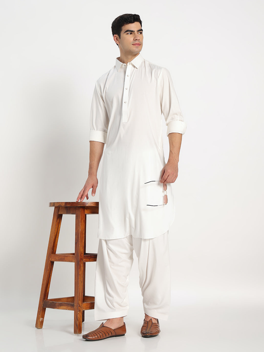 Pure White Boski Cotton Pathani Suit for men – The House of Pathan – view 7