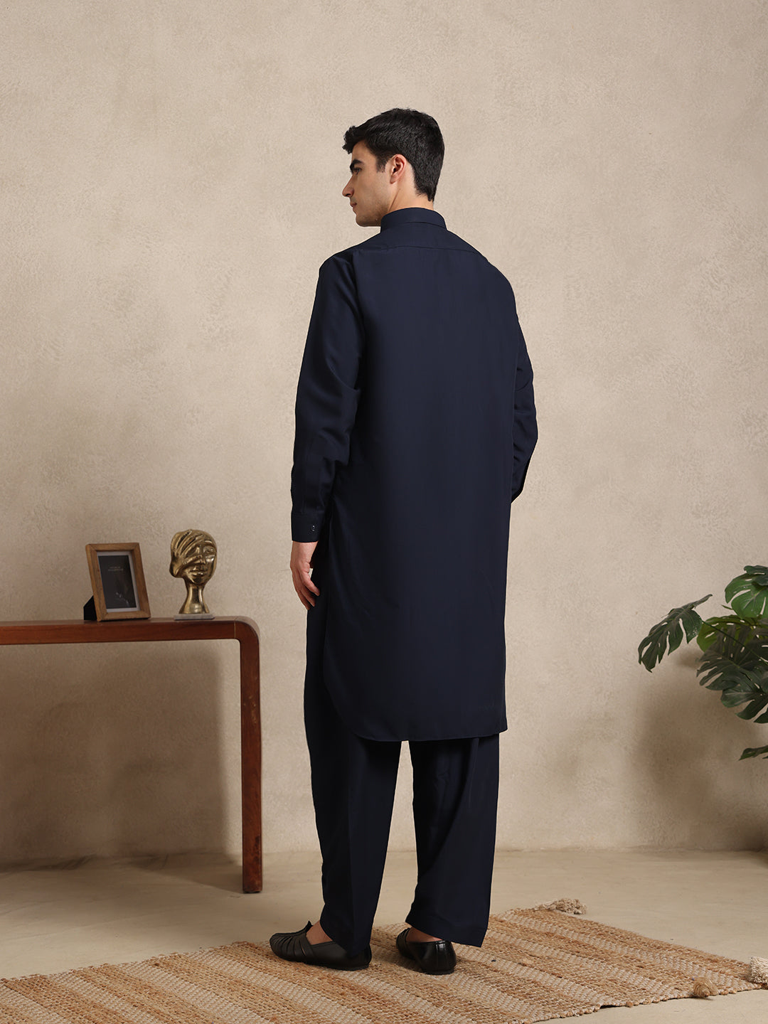 Navy Blue Boski Cotton Pathani Suit for men – The House of Pathan – view 2
