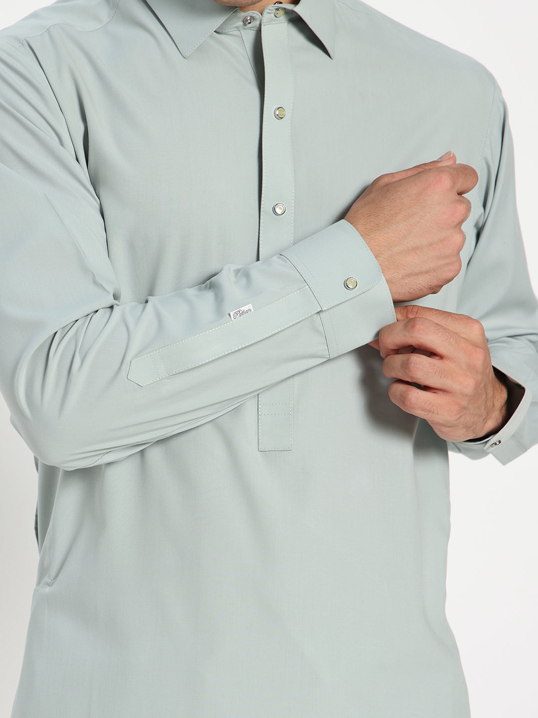Powder Blue Boski Cotton Pathani Suit for men – The House of Pathan – view 5