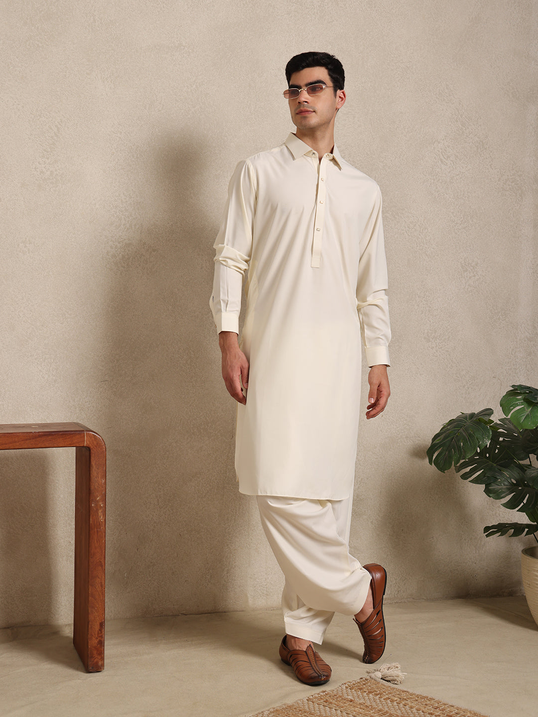 Cream Boski Cotton Pathani Suit for men – The House of Pathan – view 7