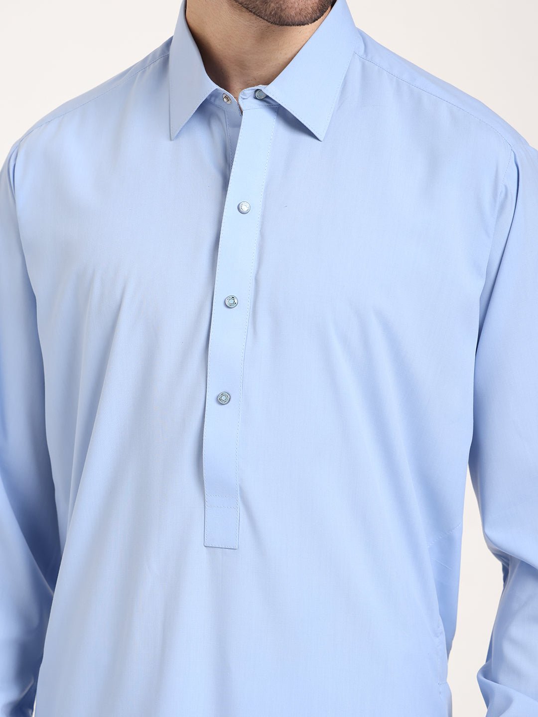 Sky Blue Boski Cotton Pathani Suit for men – The House of Pathan – view 7