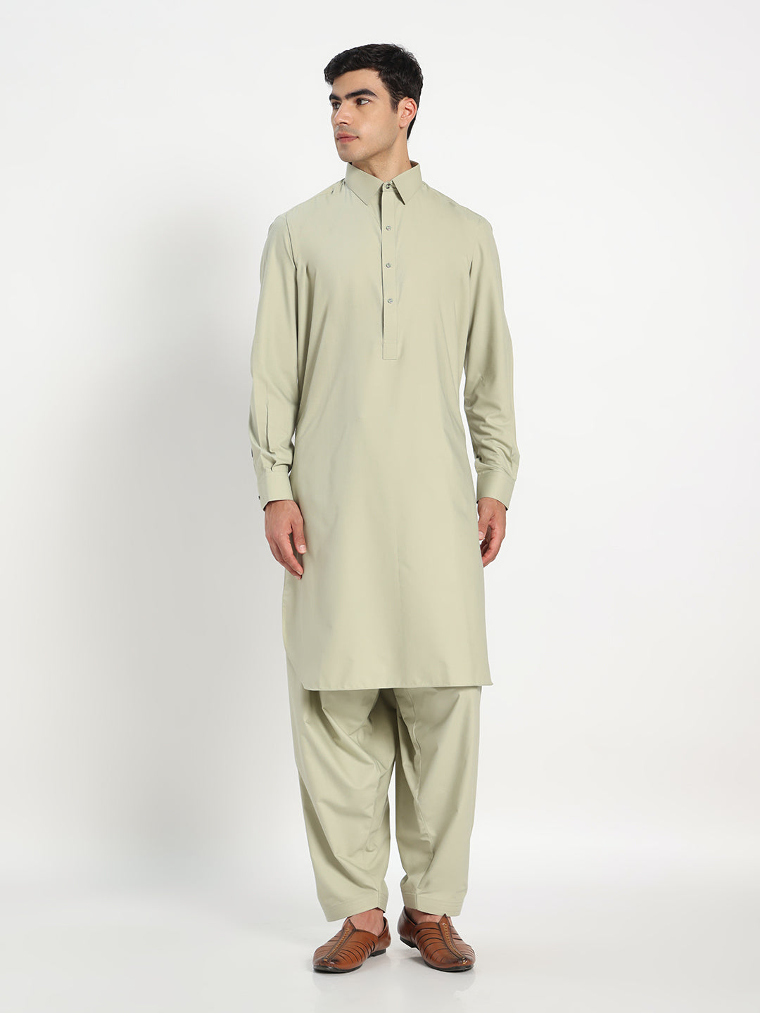 Pista Green Boski Cotton Pathani Suit for men – The House of Pathan – view 3