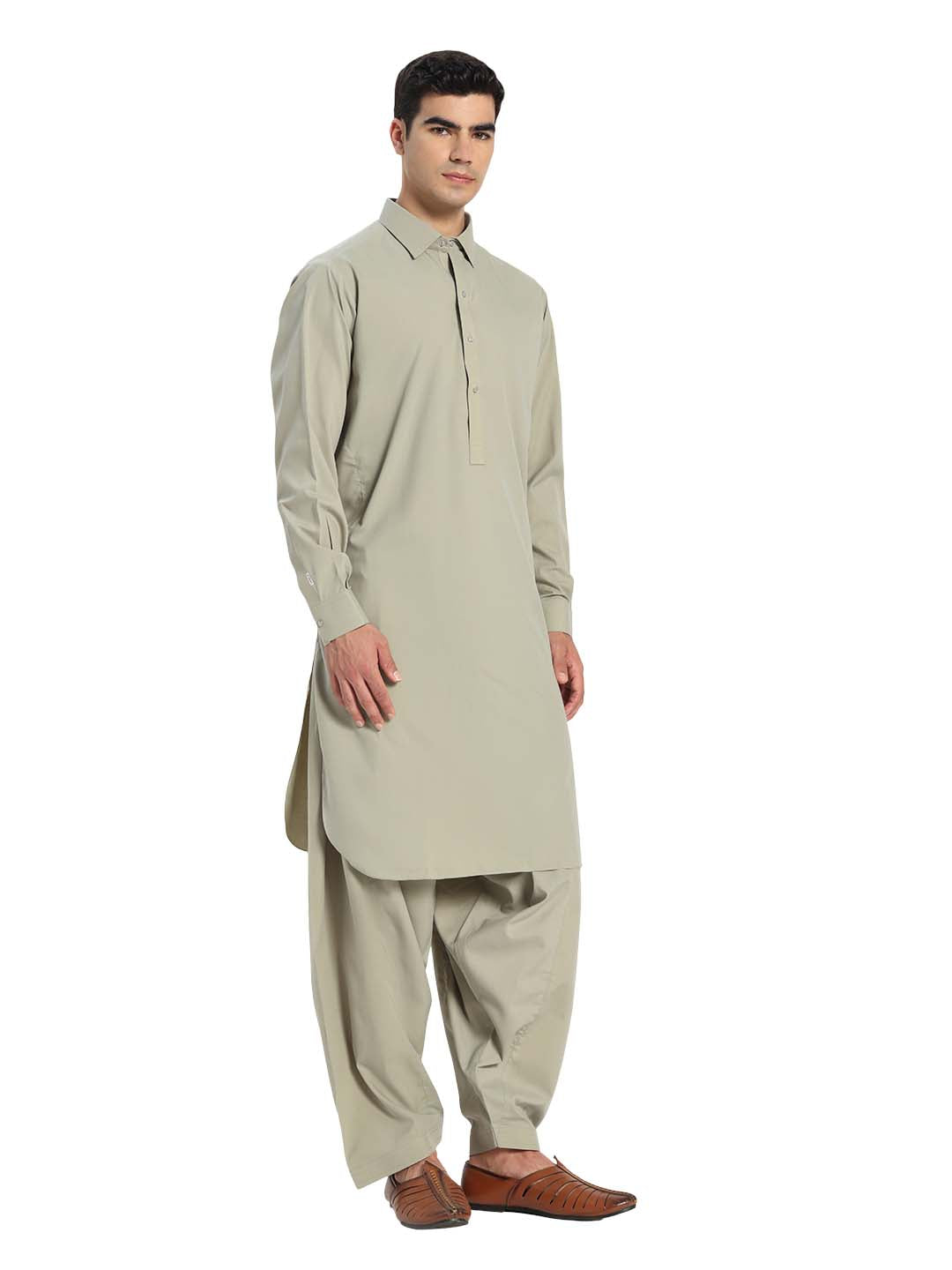 Olive Green Boski Cotton Pathani Suit for men – The House of Pathan – view 1