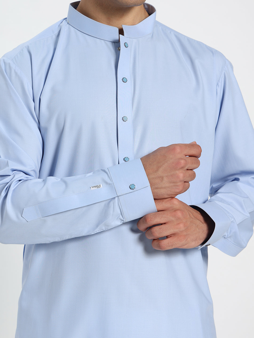 Sky Blue Boski Cotton Kurta Shalwar for men – The House of Pathan – view 6