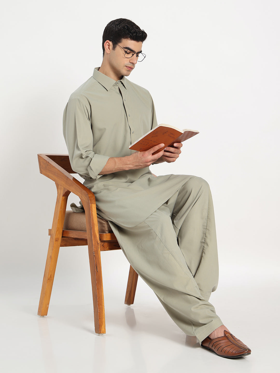 Olive Green Boski Cotton Pathani Suit for men – The House of Pathan – view 7