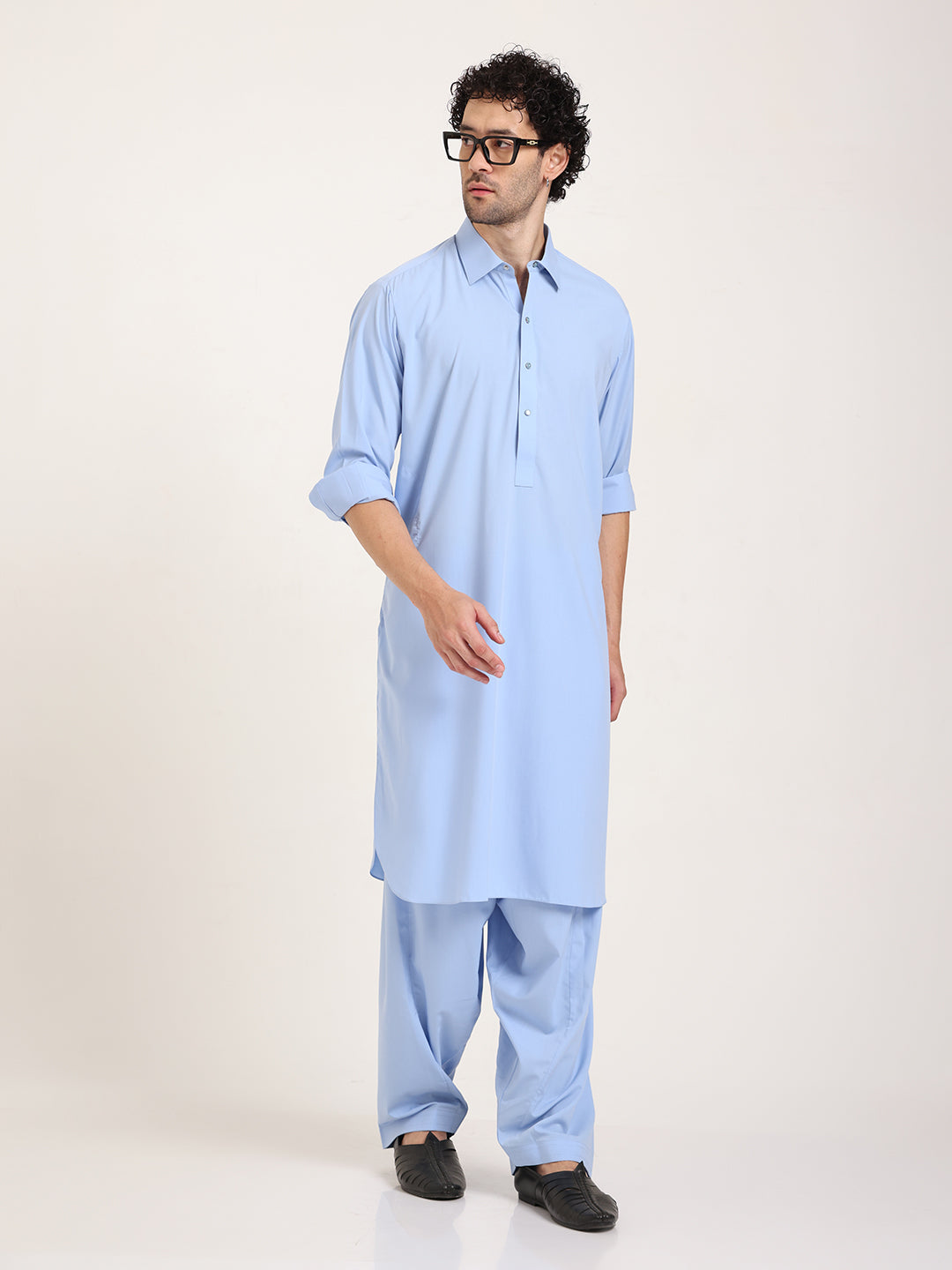 Sky Blue Boski Cotton Pathani Suit for men – The House of Pathan – view 9