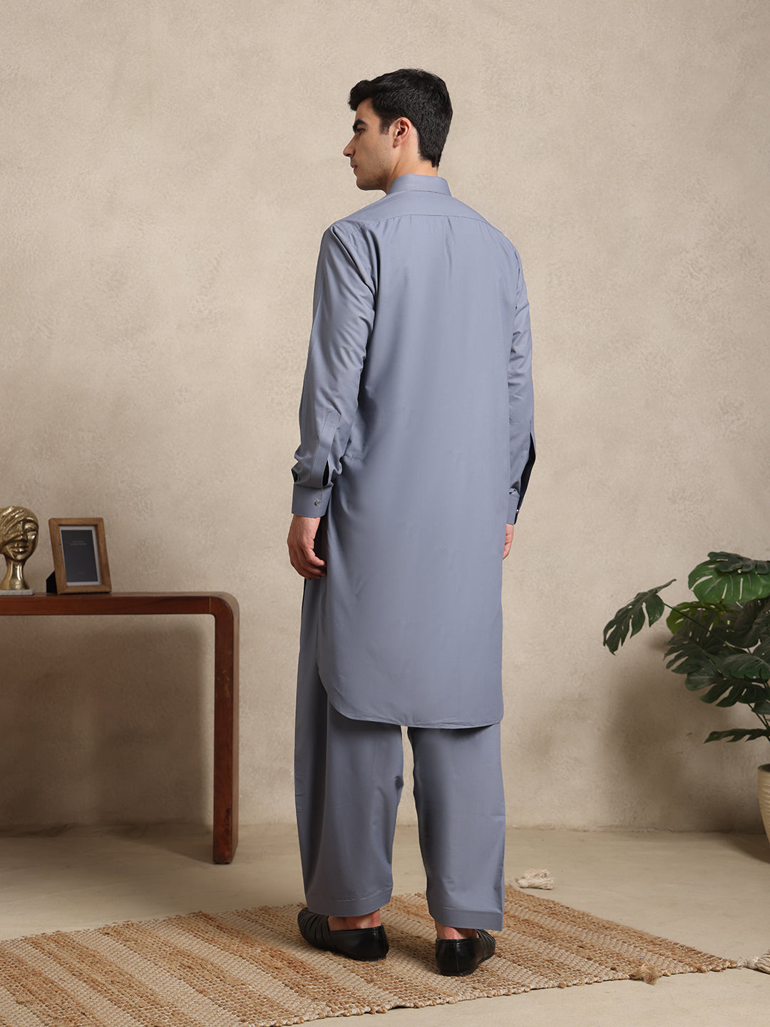 Slate Grey Boski Cotton Pathani Suit for men – The House of Pathan – view 2
