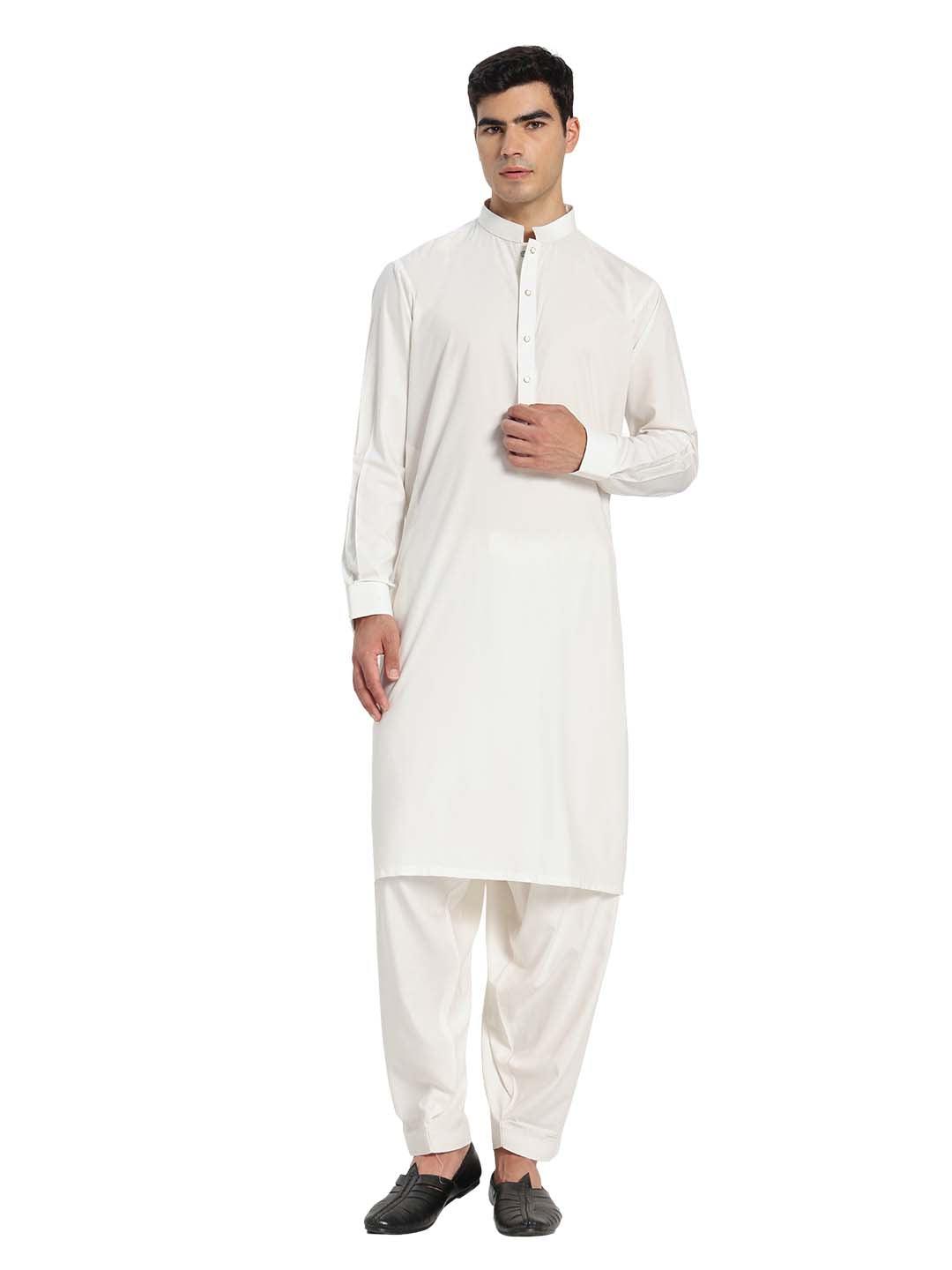 White Boski Cotton Kurta Shalwar for men – The House of Pathan – view 1