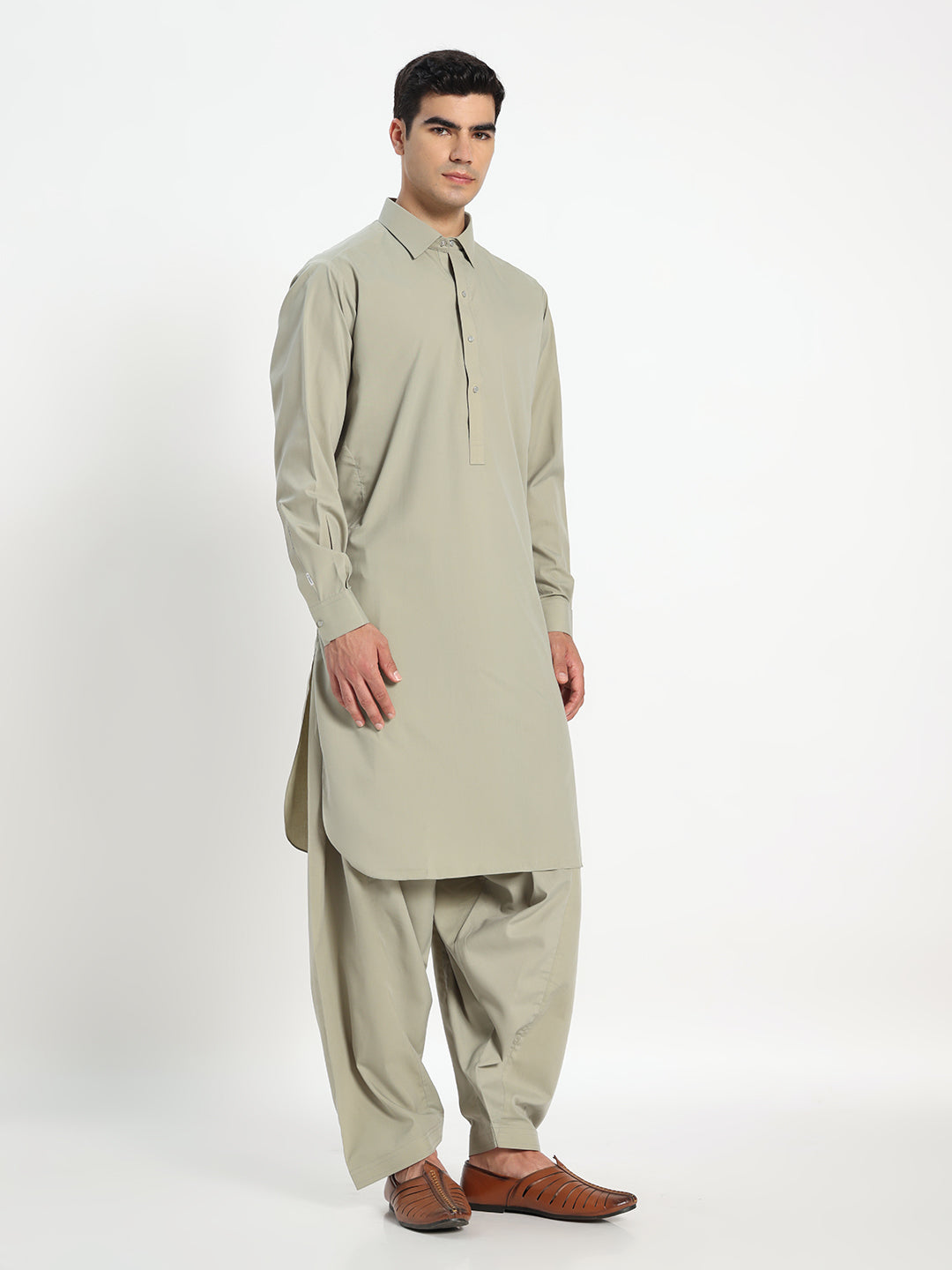 Olive Green Boski Cotton Pathani Suit for men – The House of Pathan – view 3