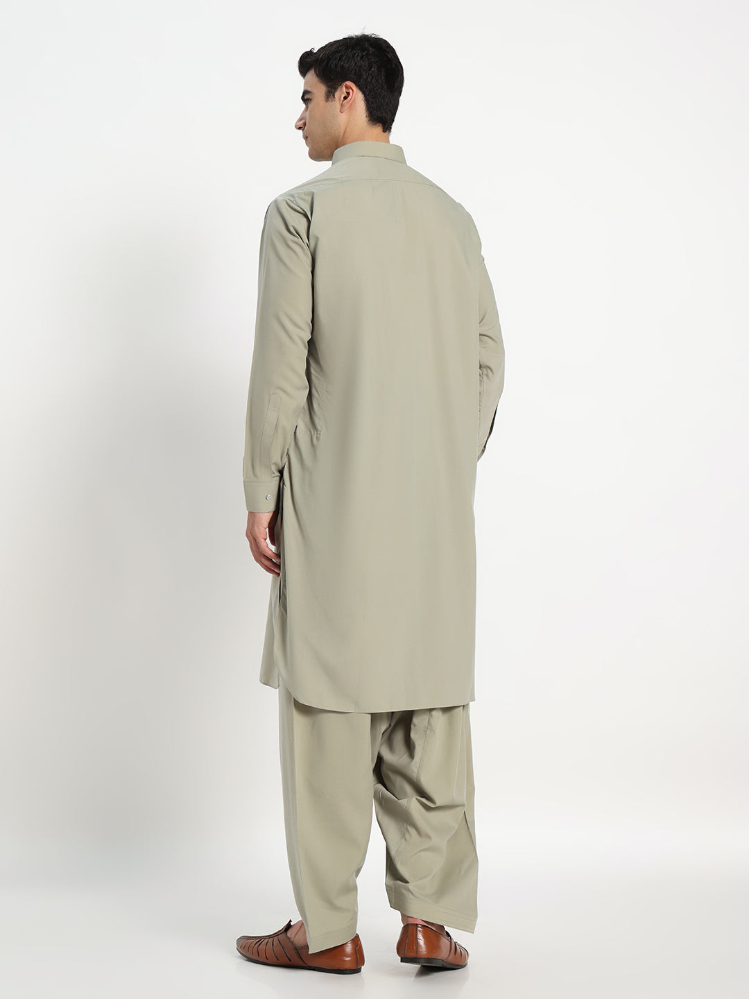 Olive Green Boski Cotton Pathani Suit for men – The House of Pathan – view 2