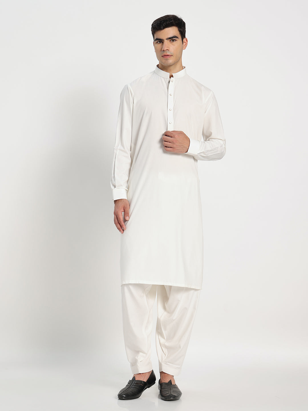 White Boski Cotton Kurta Shalwar for men – The House of Pathan – view 3