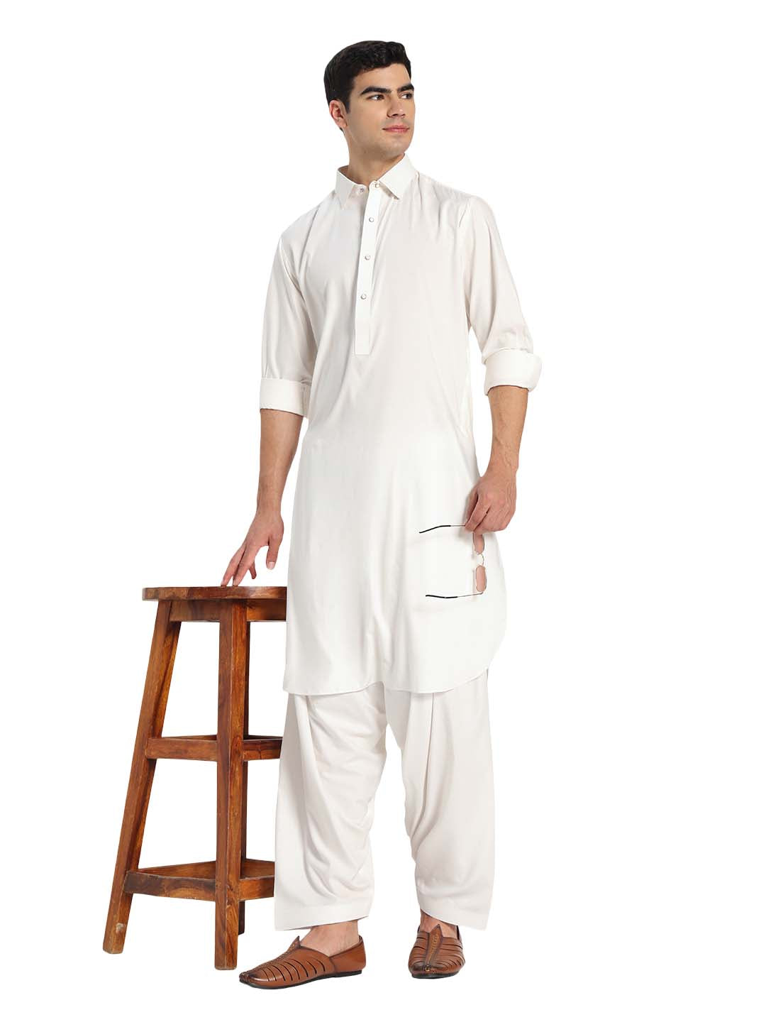 Pure White Boski Cotton Pathani Suit for men – The House of Pathan – view 1
