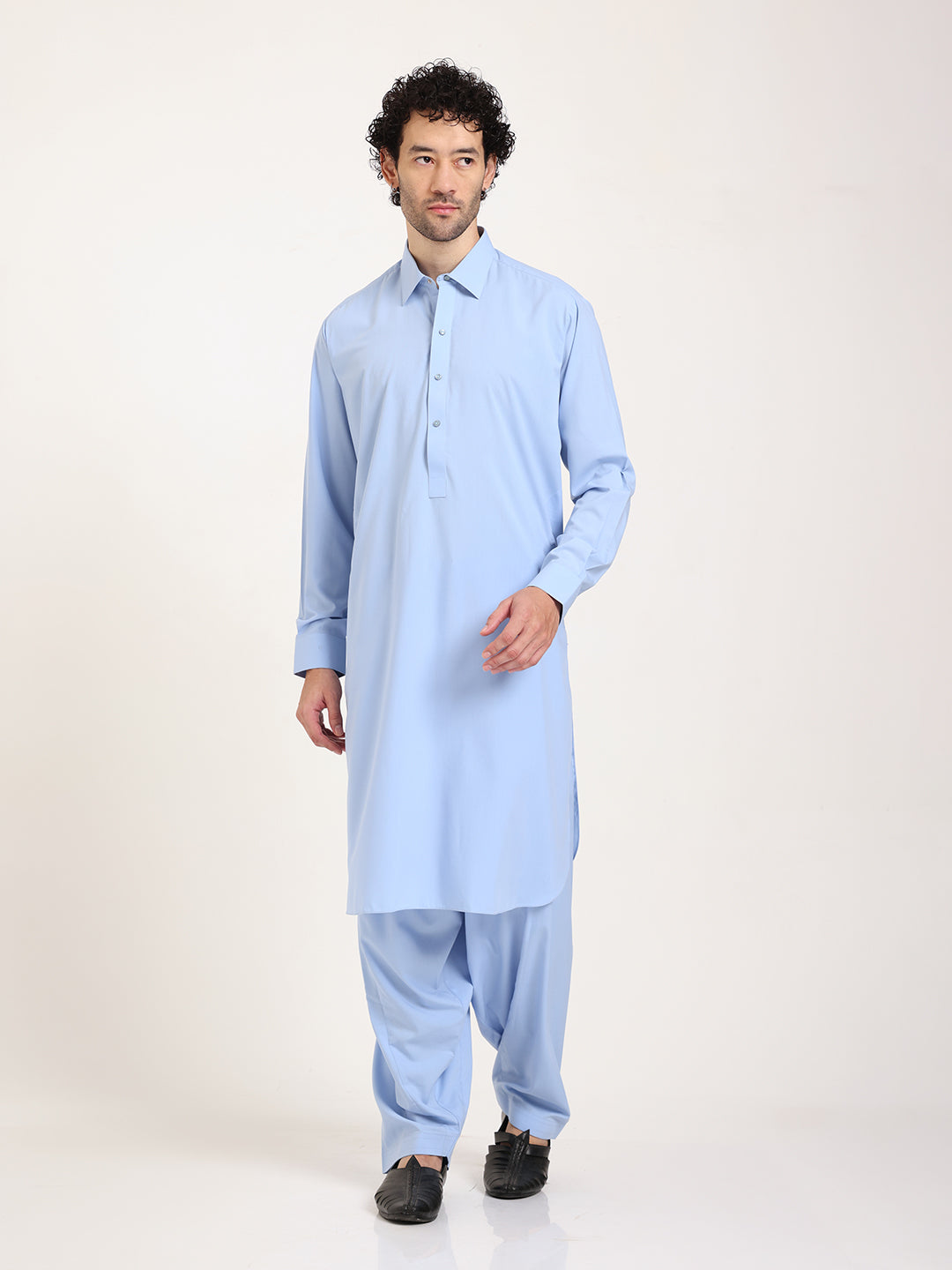 Sky Blue Boski Cotton Pathani Suit for men – The House of Pathan – view 4