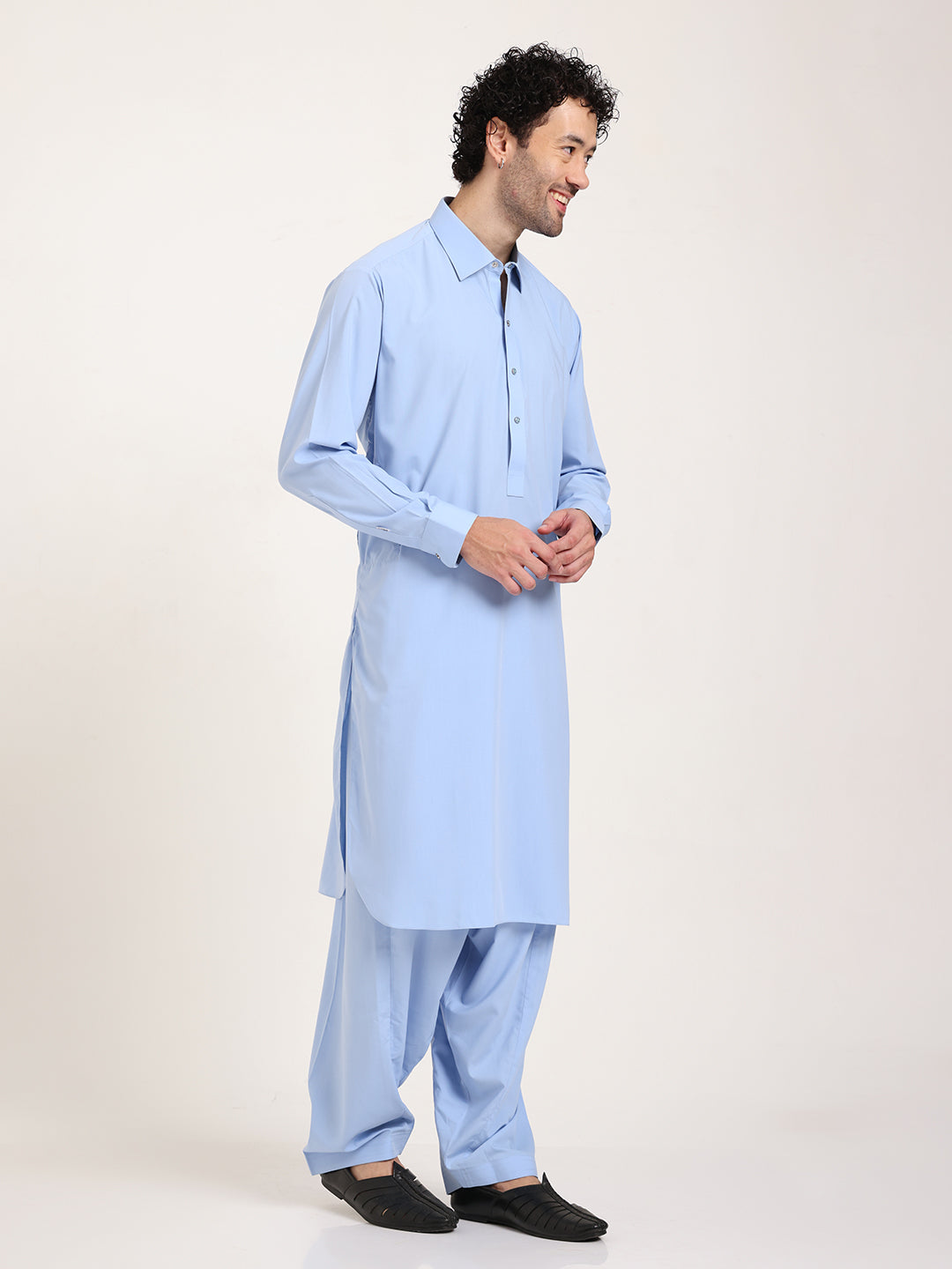 Sky Blue Boski Cotton Pathani Suit for men – The House of Pathan – view 5