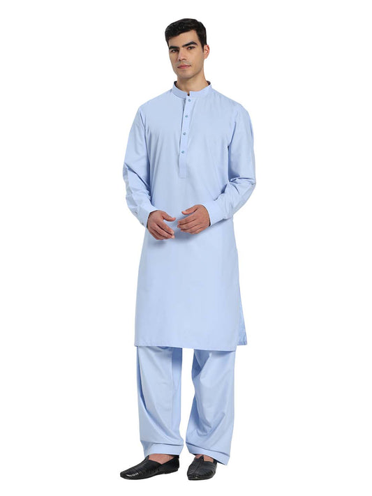 Sky Blue Boski Cotton Kurta Shalwar for men – The House of Pathan – view 1