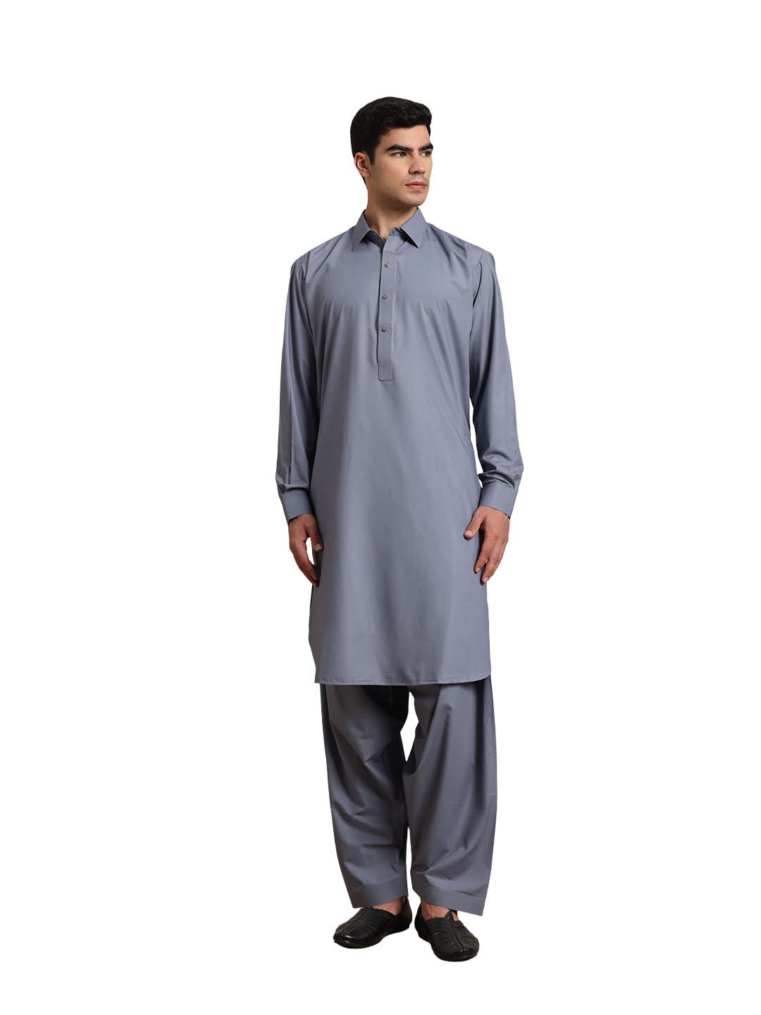Slate Grey Boski Cotton Pathani Suit for men – The House of Pathan – view 1