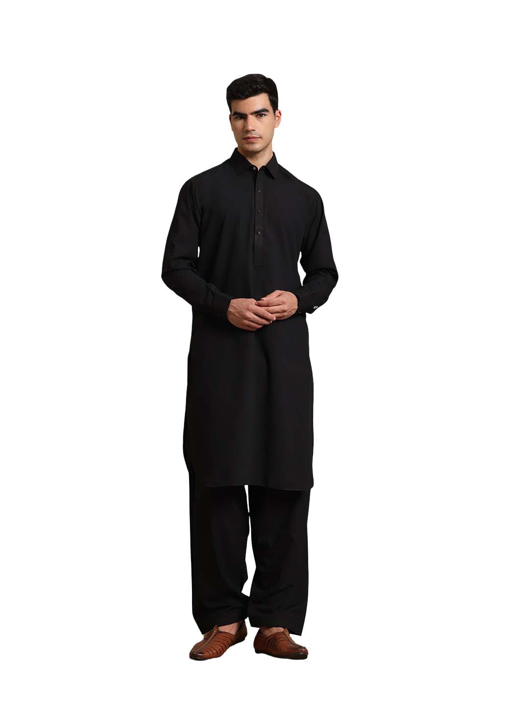 Black Boski Cotton Pathani Suit for men – The House of Pathan – view 1