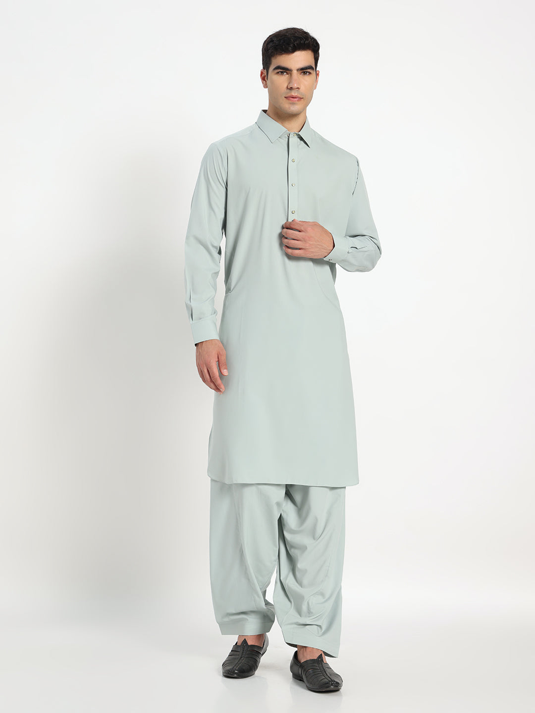 Powder Blue Boski Cotton Pathani Suit for men – The House of Pathan – view 3