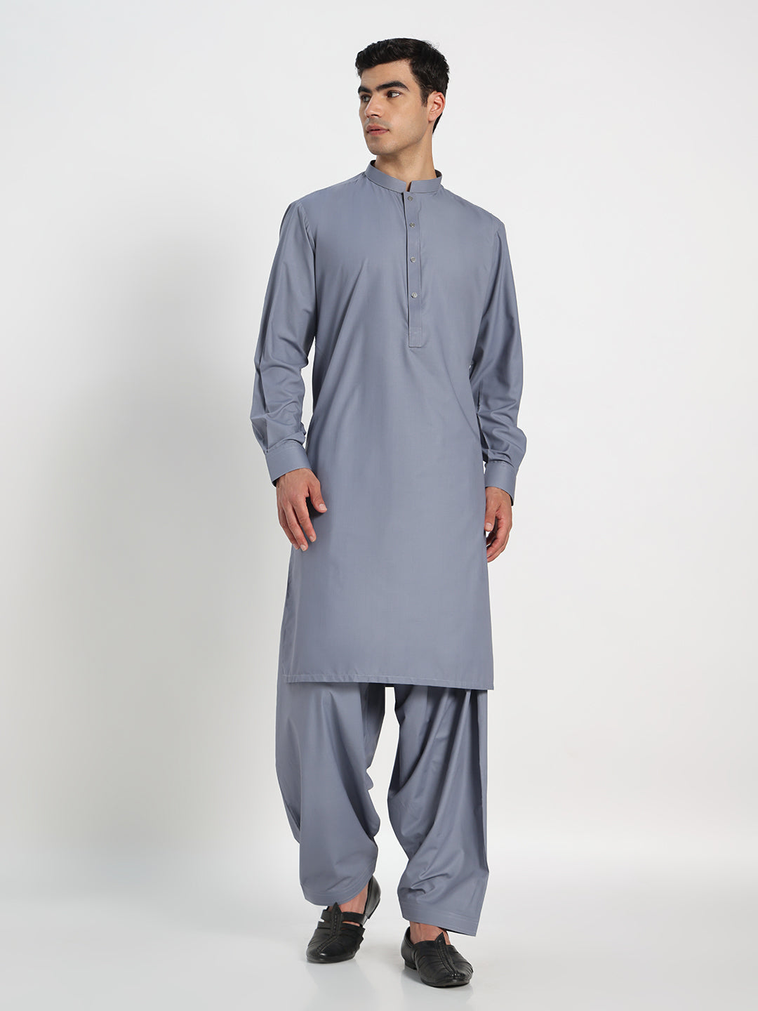 Steel Grey Boski Cotton Kurta Shalwar for men – The House of Pathan – view 3