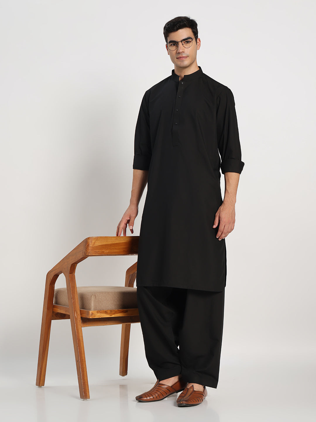 Black Boski Cotton Kurta Shalwar for men – The House of Pathan – view 7