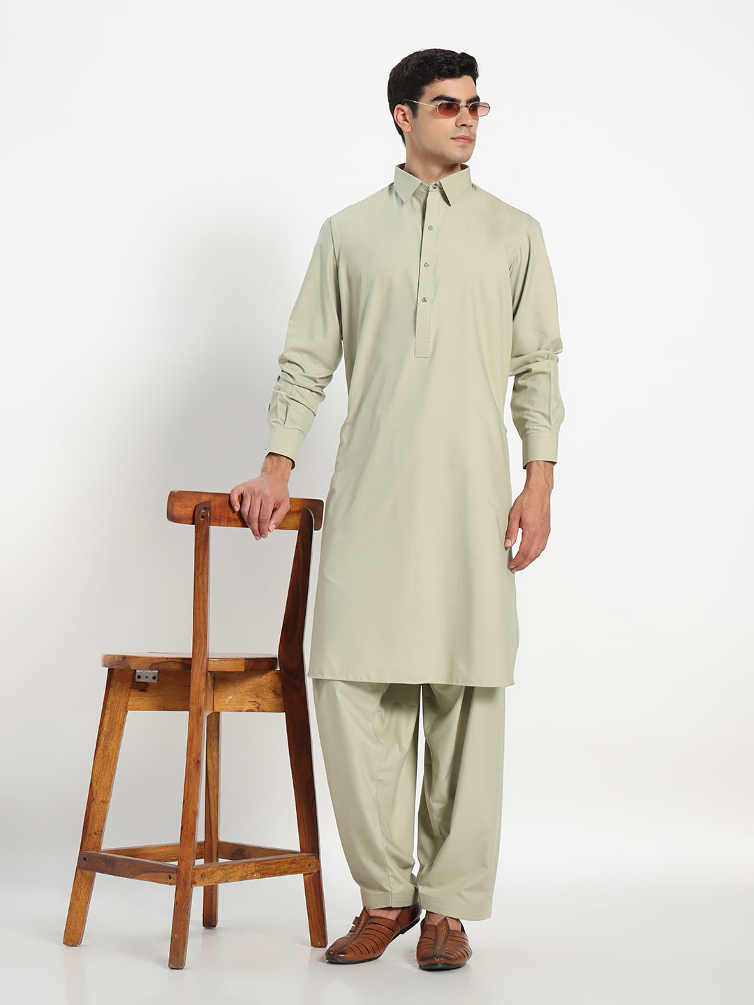 Pista Green Boski Cotton Pathani Suit for men – The House of Pathan – view 6