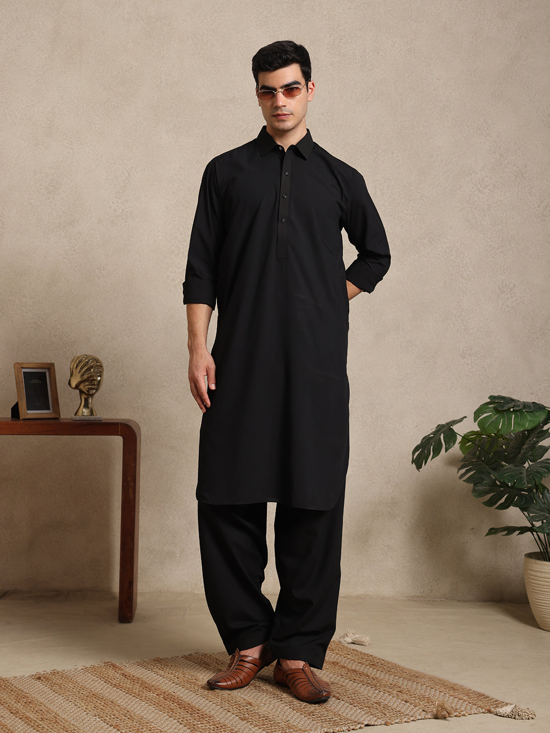 Black Boski Cotton Pathani Suit for men – The House of Pathan – view 6