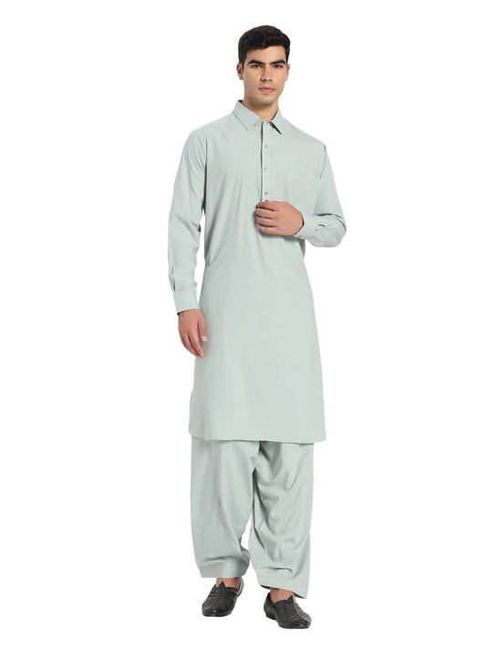 Powder Blue Boski Cotton Pathani Suit for men – The House of Pathan – view 1