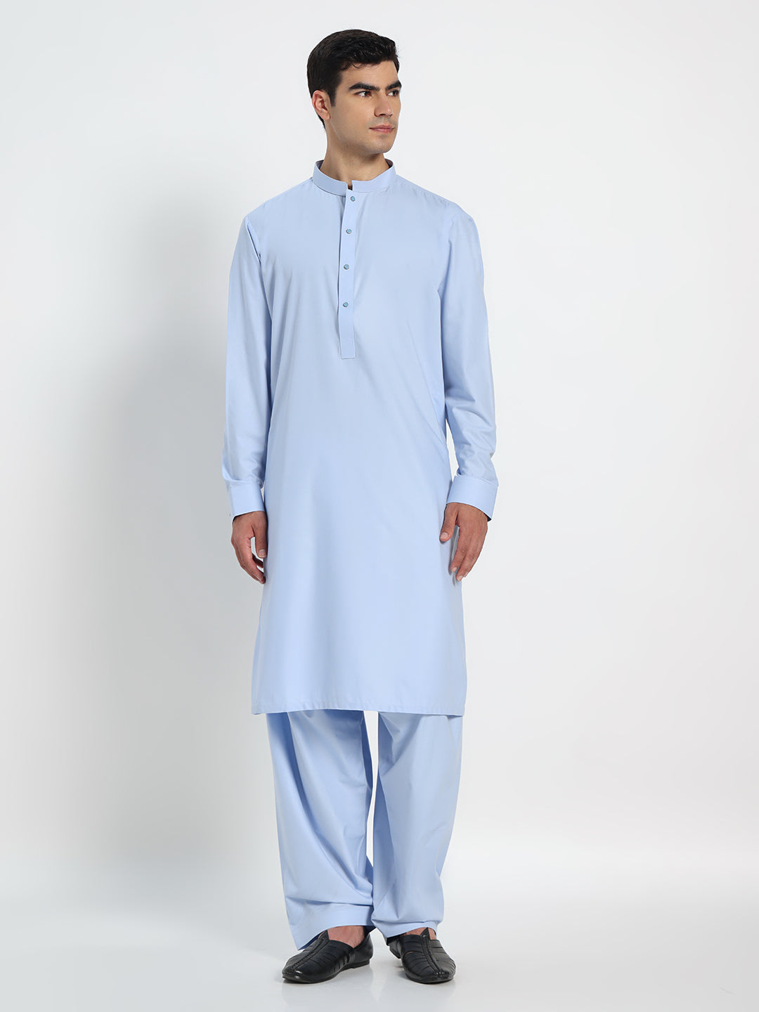 Sky Blue Boski Cotton Kurta Shalwar for men – The House of Pathan – view 2
