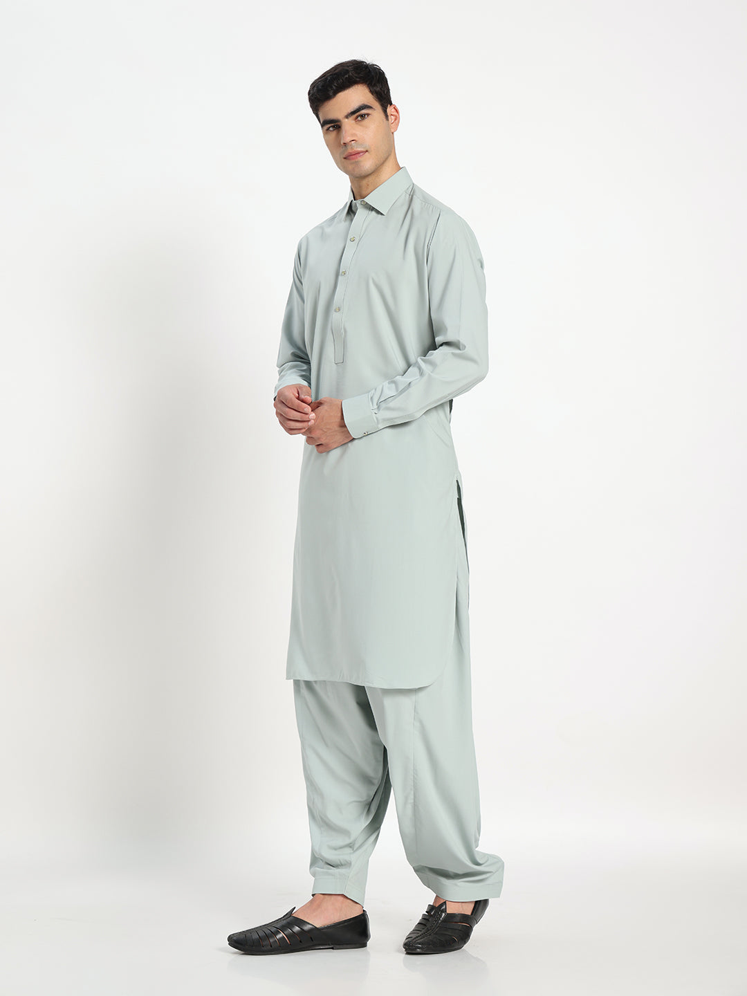 Powder Blue Boski Cotton Pathani Suit for men – The House of Pathan – view 4