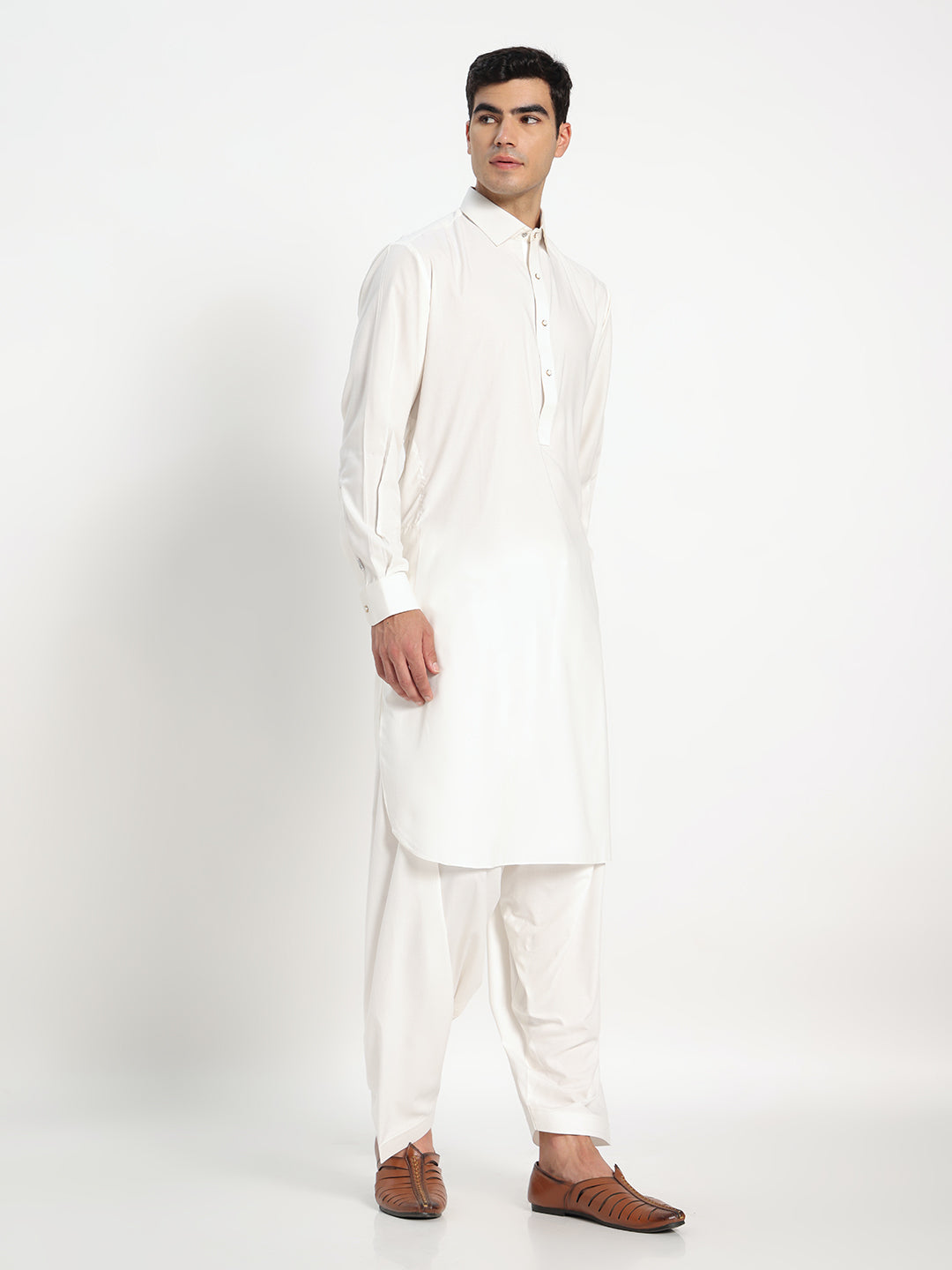 Pure White Boski Cotton Pathani Suit for men – The House of Pathan – view 4