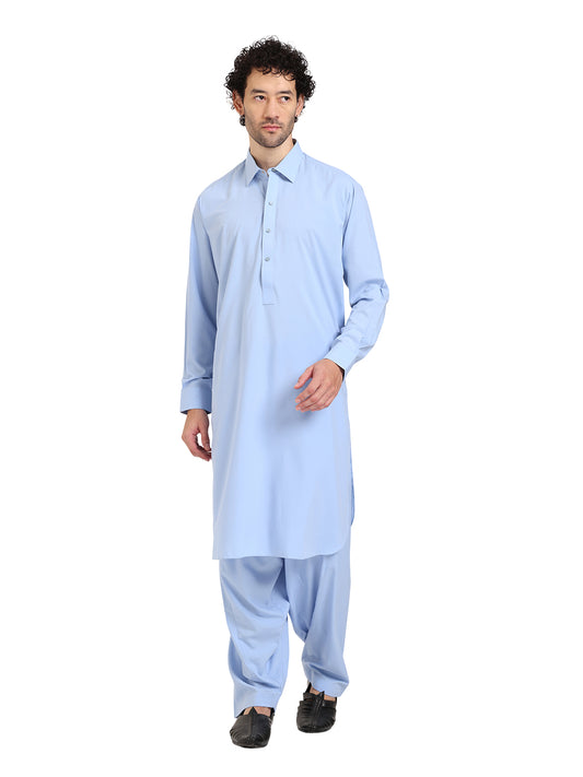 Sky Blue Boski Cotton Pathani Suit for men – The House of Pathan – view 1