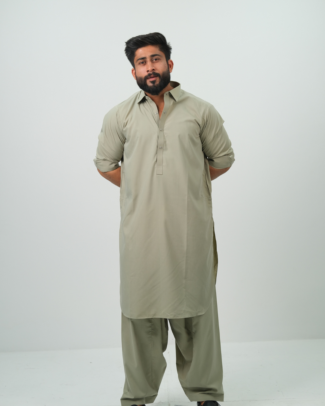 Sage Grey Premium Boski Cotton Pathani Suit for Men - Luxury Ethnic Wear | The House of Pathan