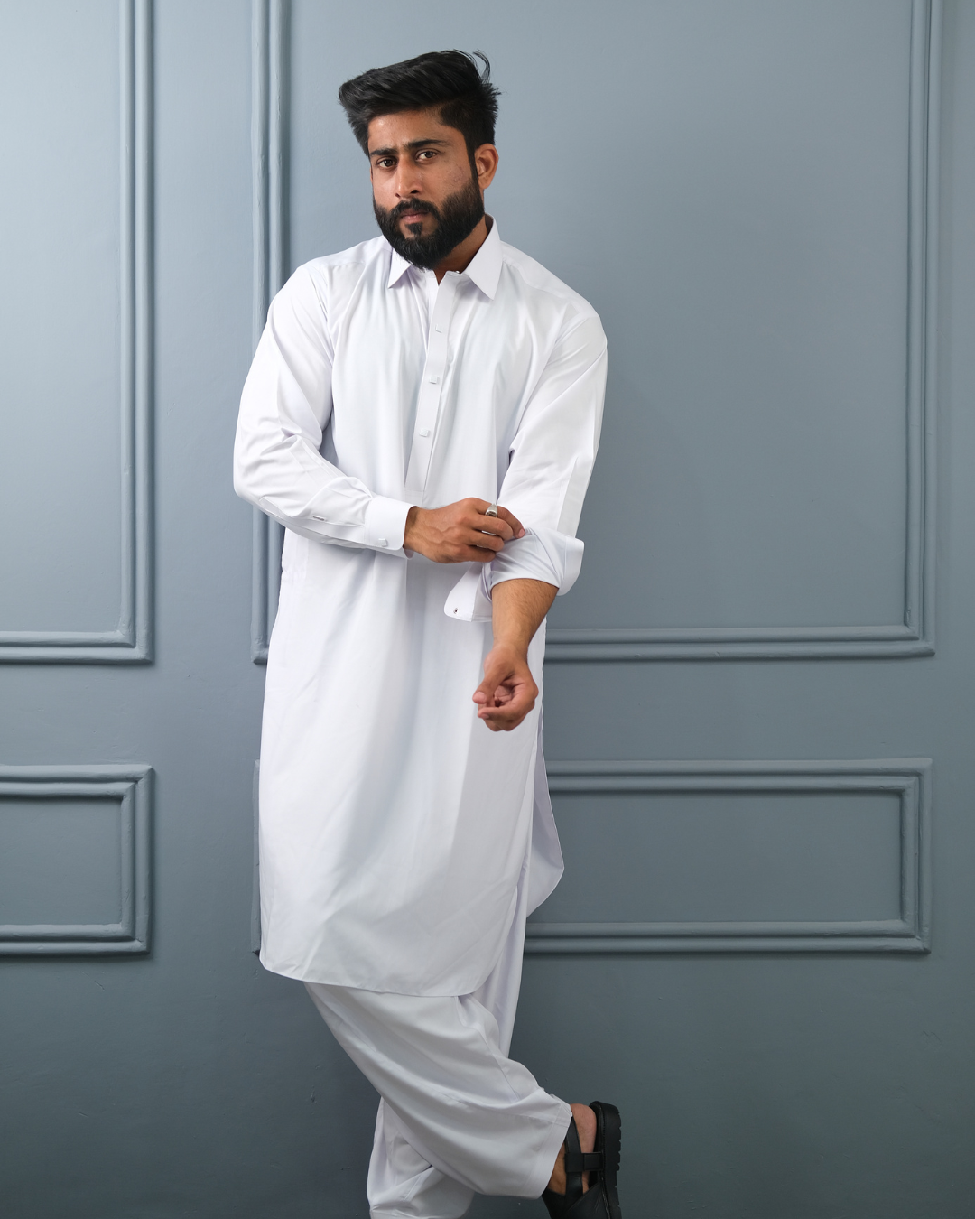 Pure White Premium Boski Cotton Pathani Suit for Men - Luxury Ethnic Wear | The House of Pathan