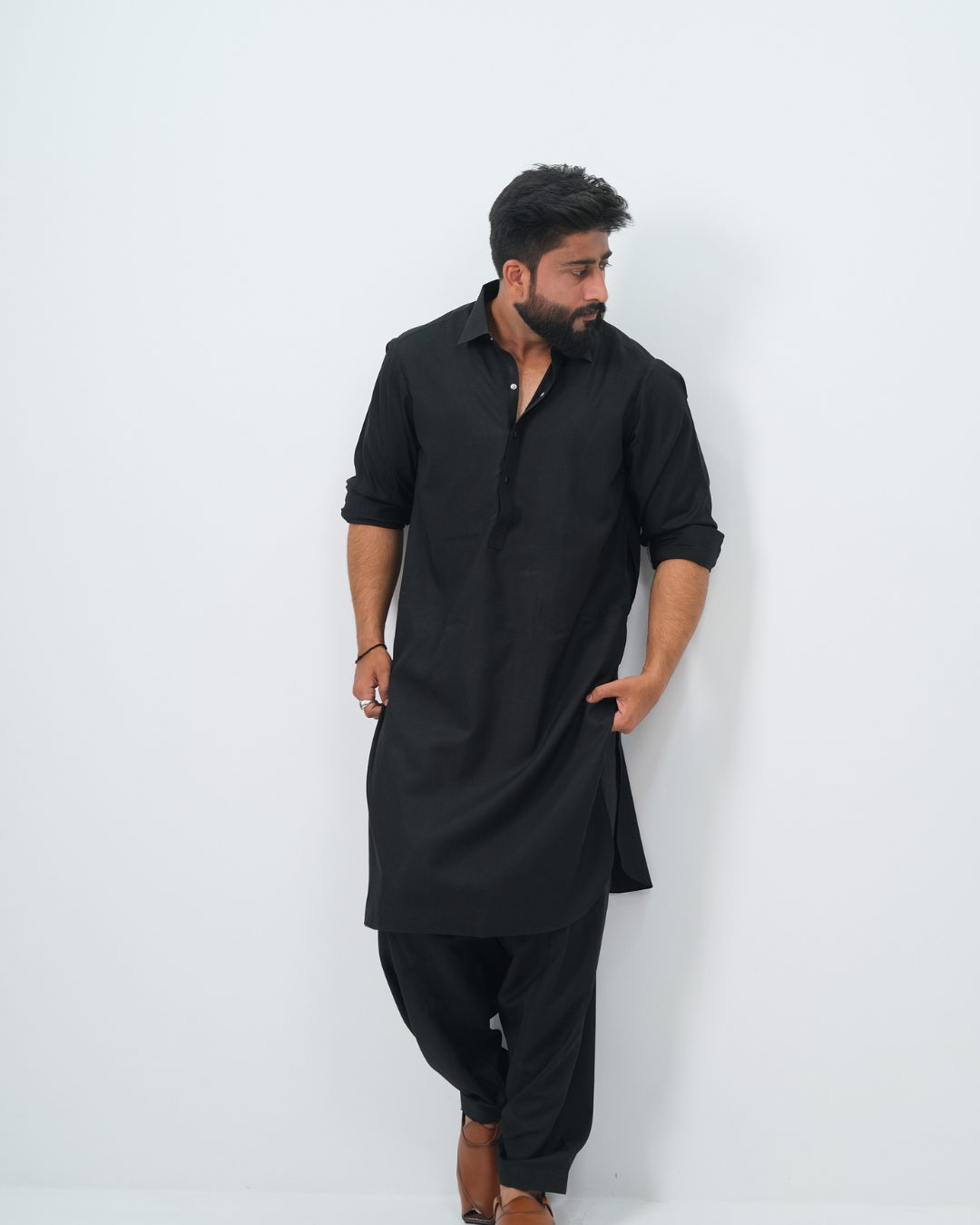 Black Premium Boski Cotton Pathani Suit for Men - Luxury Ethnic Wear | The House of Pathan