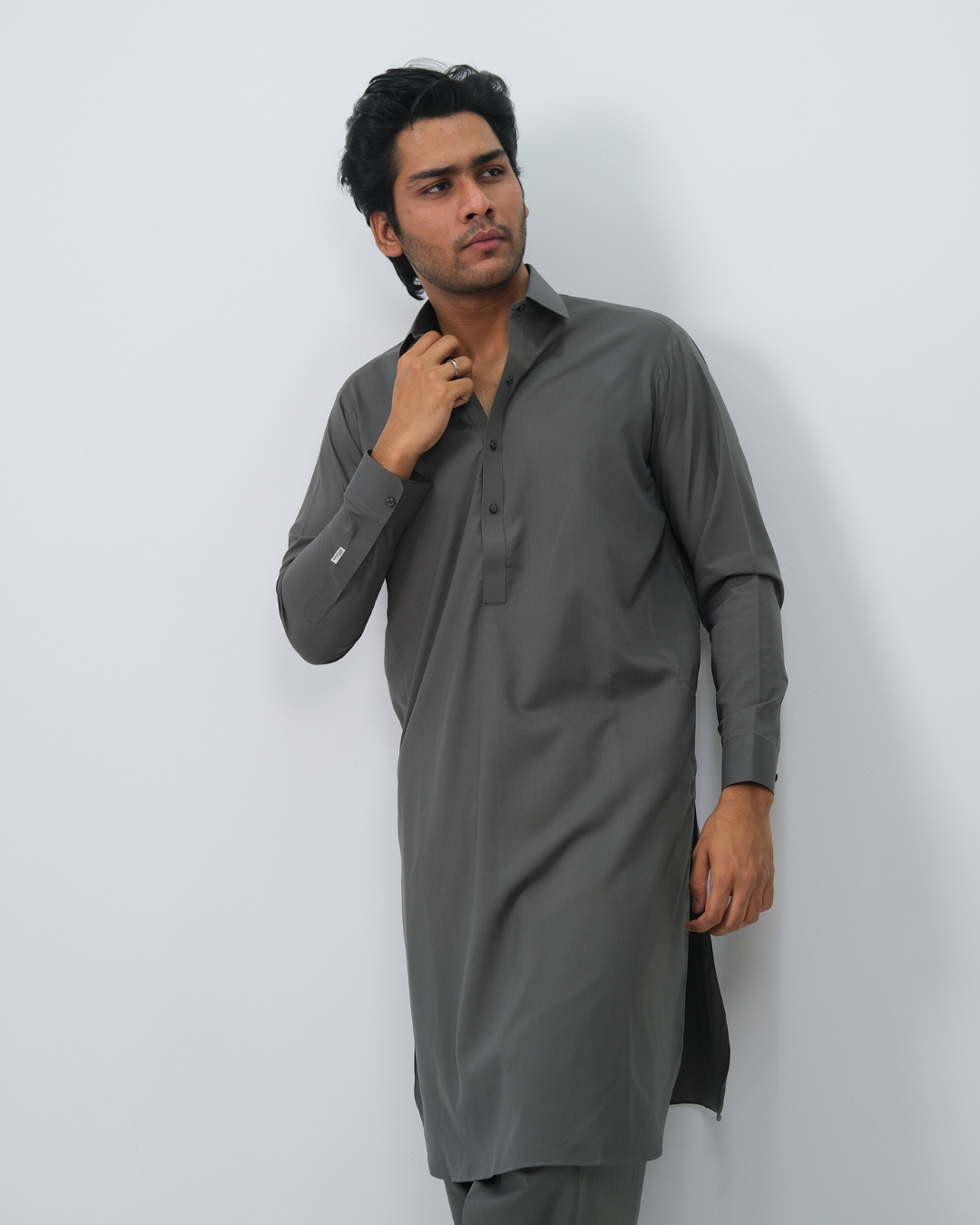 Charcoal Grey Premium Boski Cotton Pathani Suit for Men - Luxury Ethnic Wear | The House of Pathan