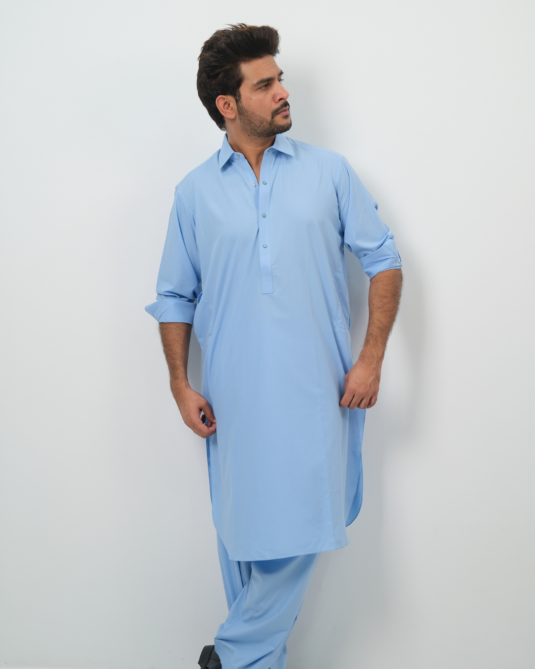 Sky Blue Premium Boski Cotton Pathani Suit for Men - Luxury Ethnic Wear | The House of Pathan
