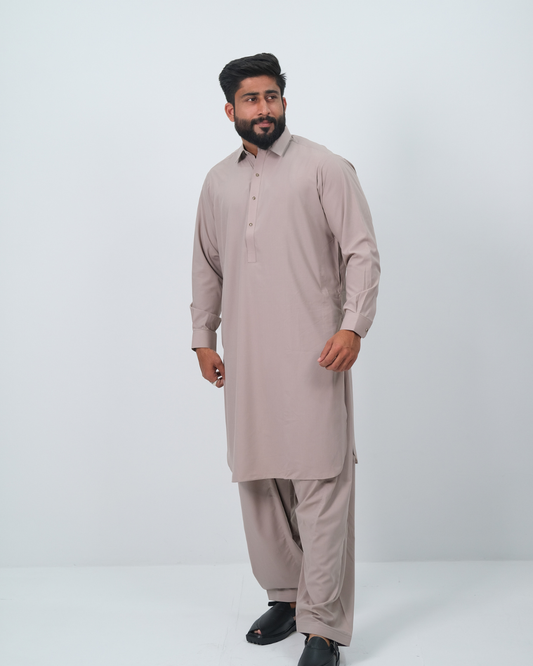 Warm Beige Premium Boski Cotton Pathani Suit for Men - Luxury Ethnic Wear | The House of Pathan
