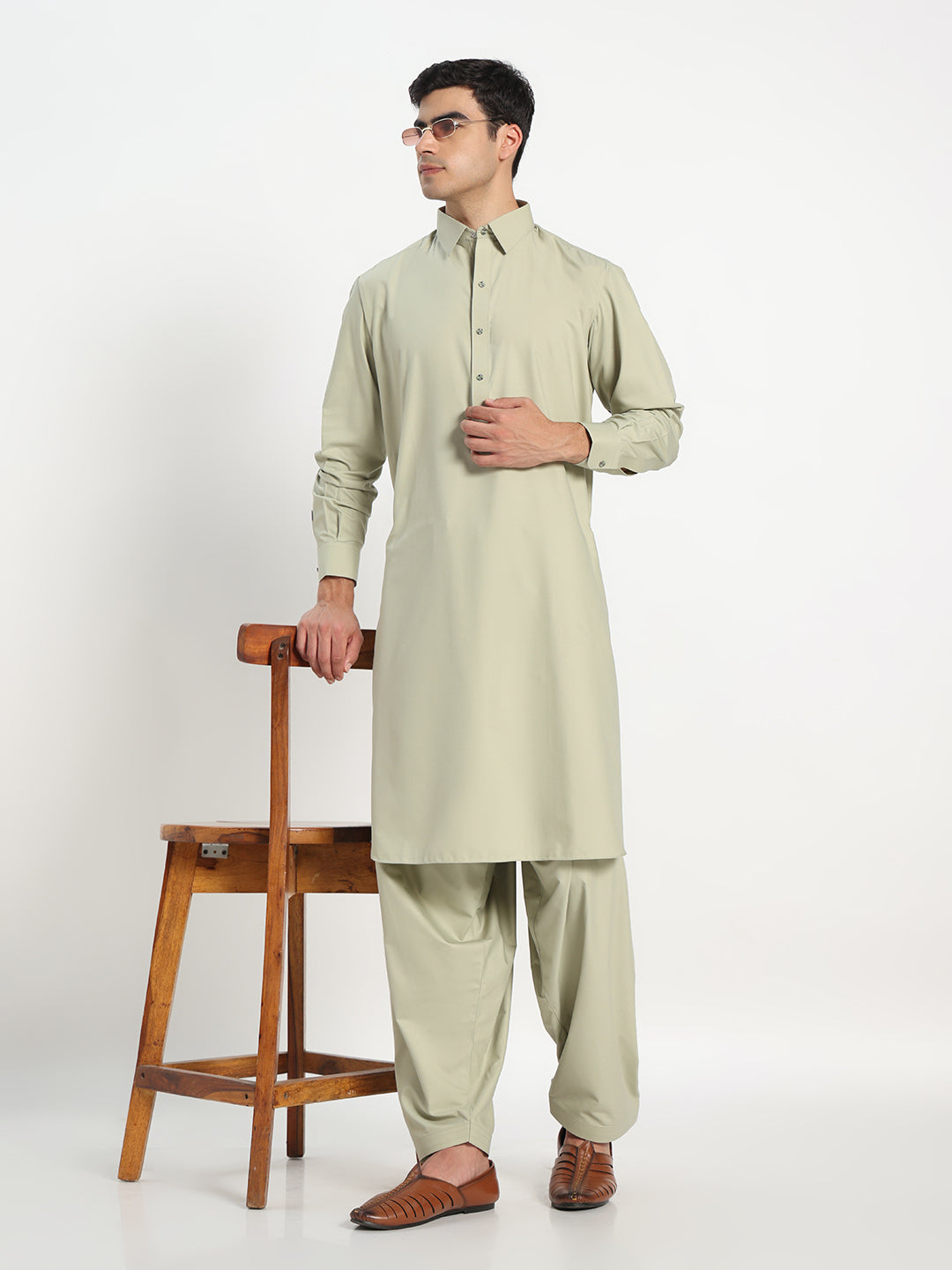 Pista Green Boski Cotton Pathani Suit for men – The House of Pathan – view 7