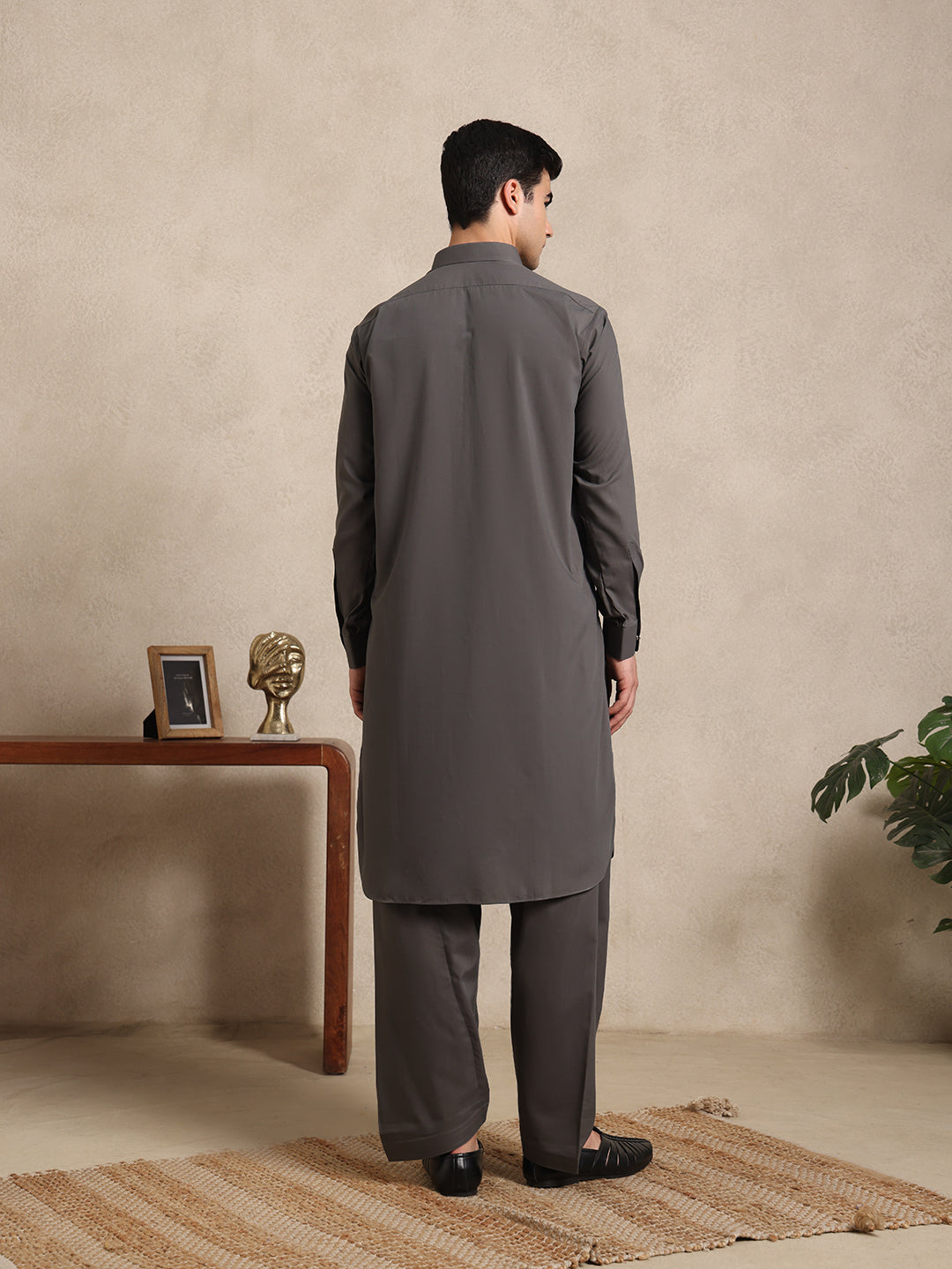 Charcoal Grey Boski Cotton Pathani Suit for men – The House of Pathan – view 2