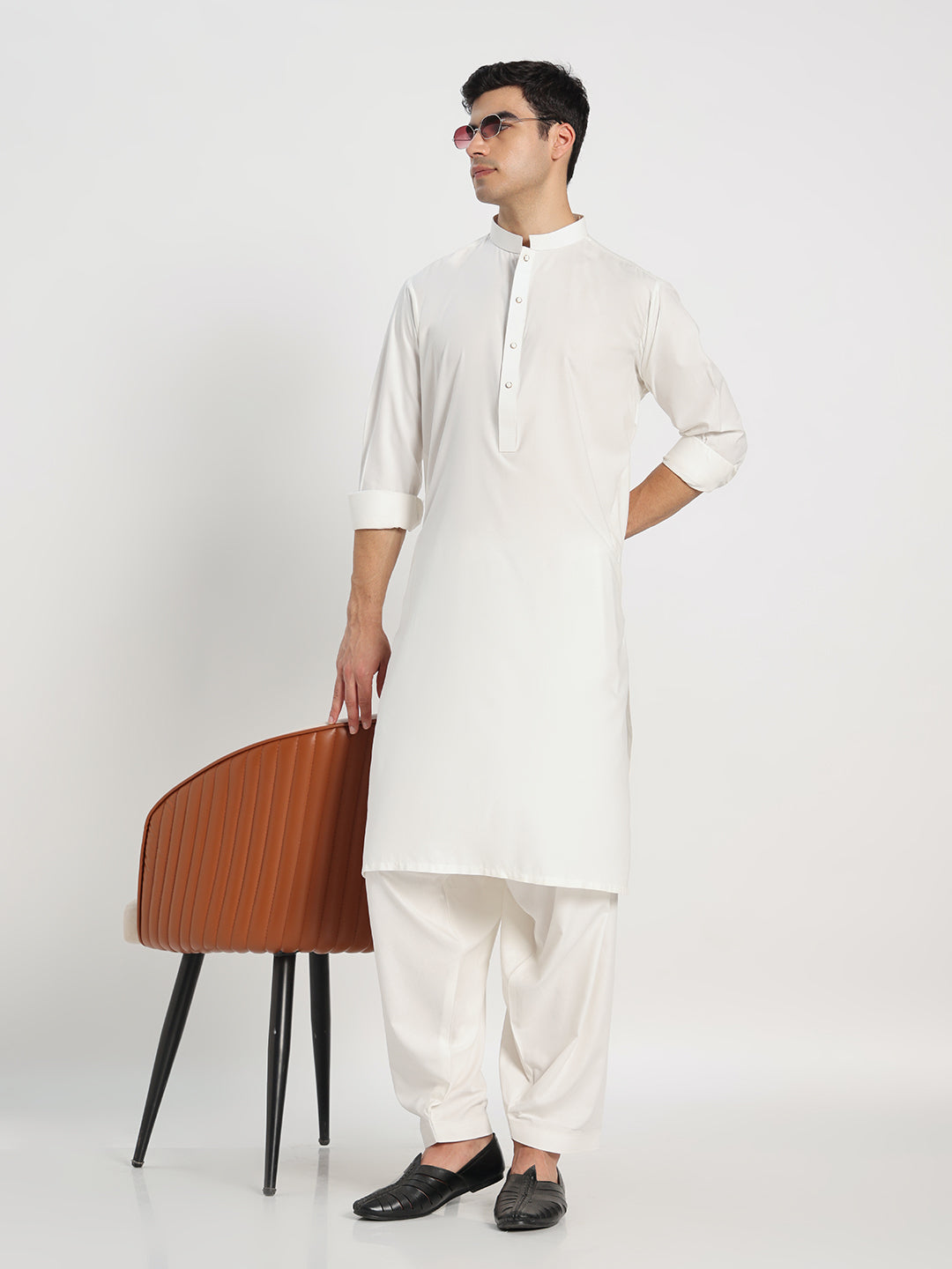 White Boski Cotton Kurta Shalwar for men – The House of Pathan – view 7