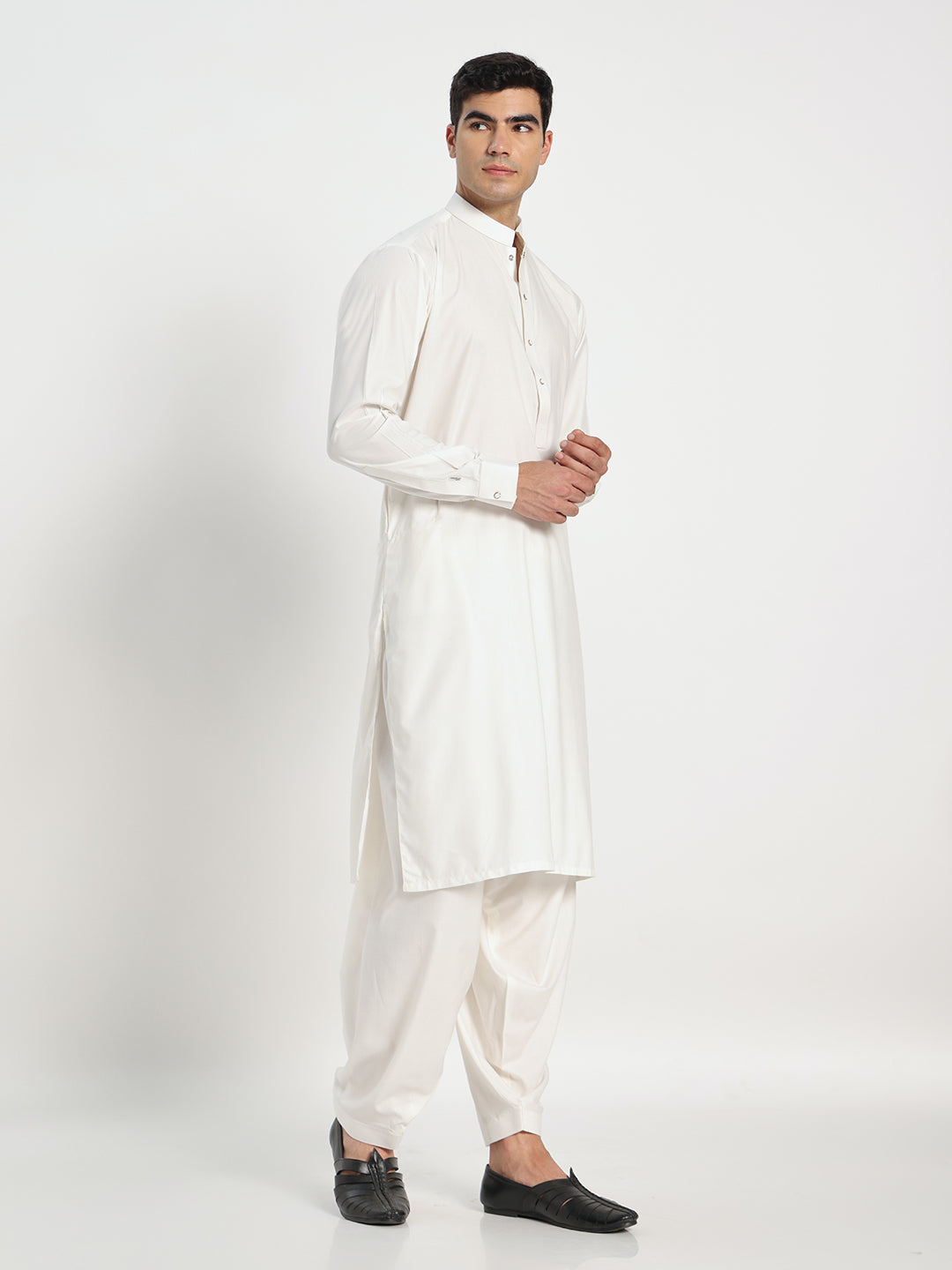 White Boski Cotton Kurta Shalwar for men – The House of Pathan – view 4