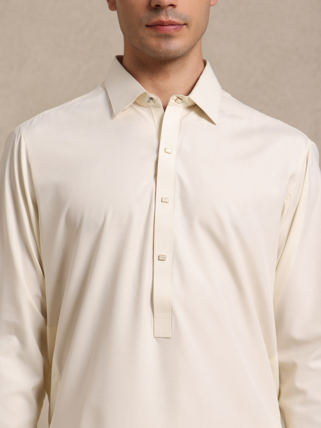 Cream Boski Cotton Pathani Suit for men – The House of Pathan – view 3