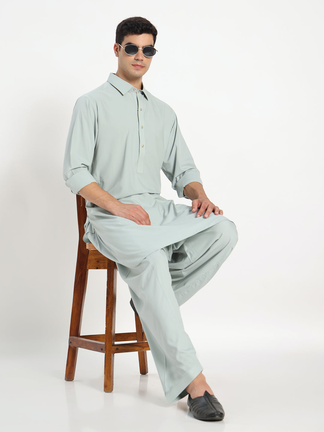 Powder Blue Boski Cotton Pathani Suit for men – The House of Pathan – view 7