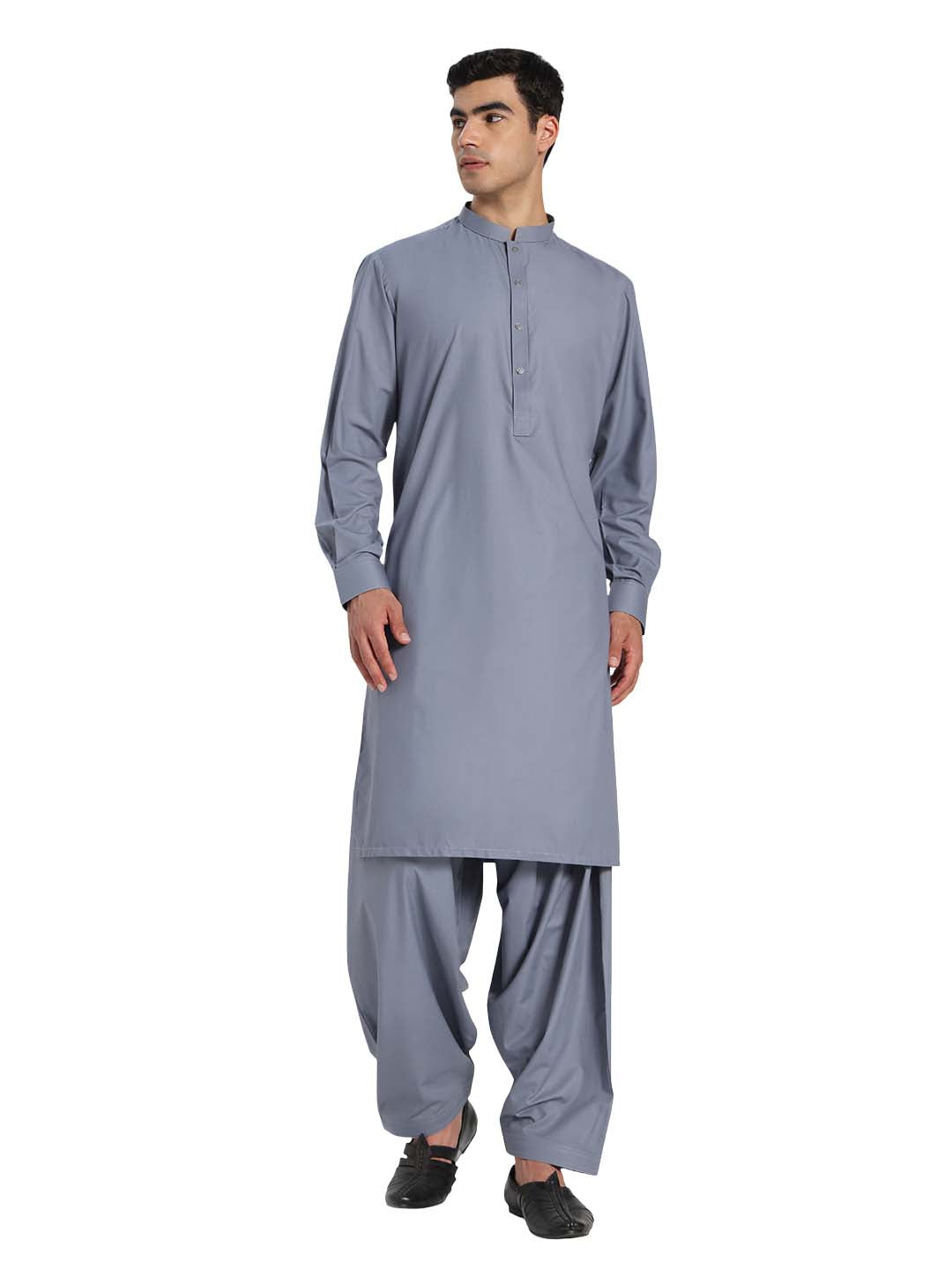 Steel Grey Boski Cotton Kurta Shalwar for men – The House of Pathan – view 1