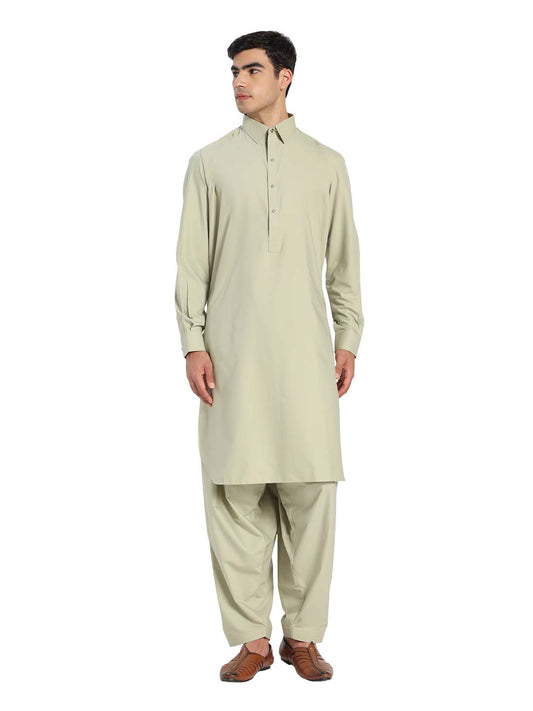 Pista Green Boski Cotton Pathani Suit for men – The House of Pathan – view 1
